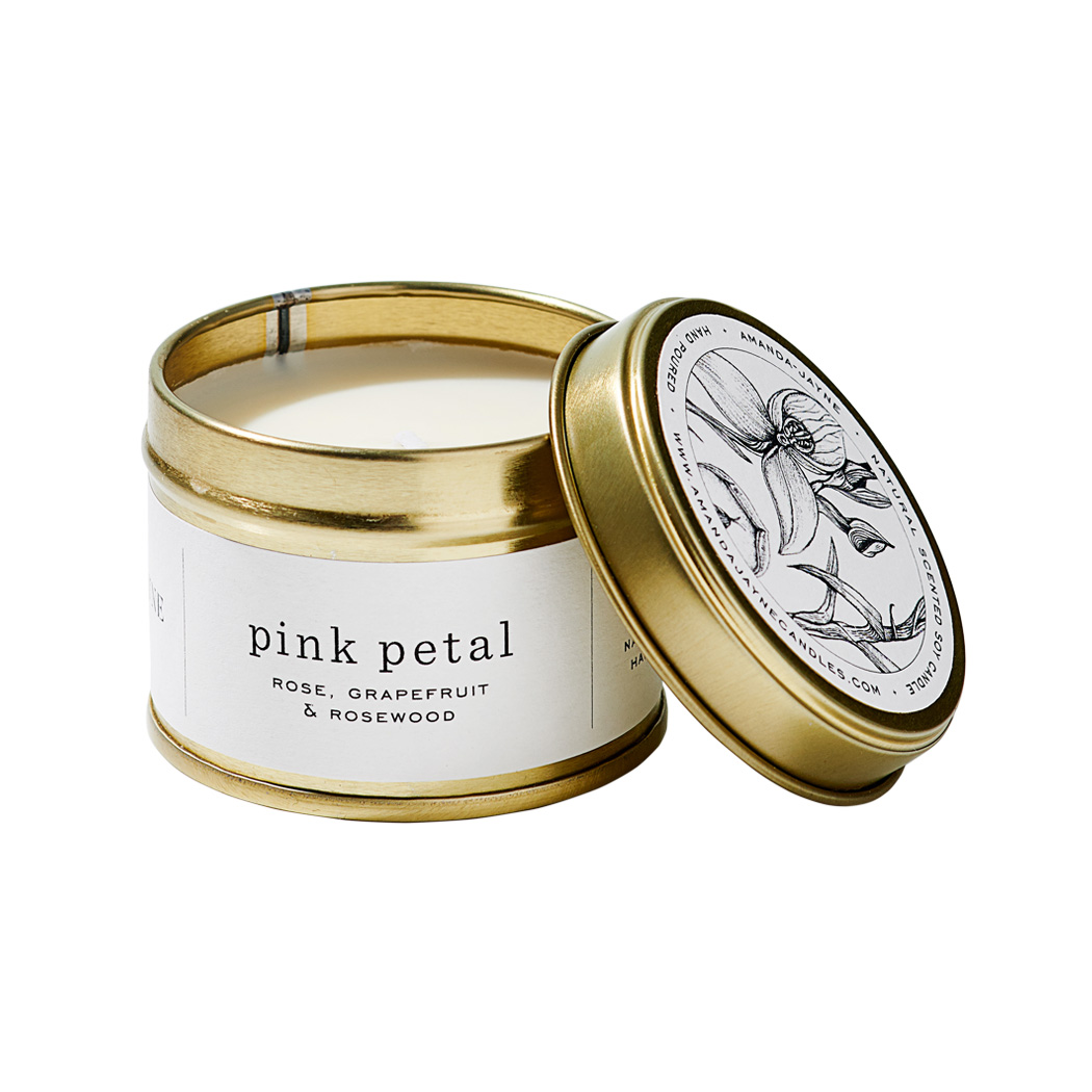 Pink Petal Gold Tin Candle